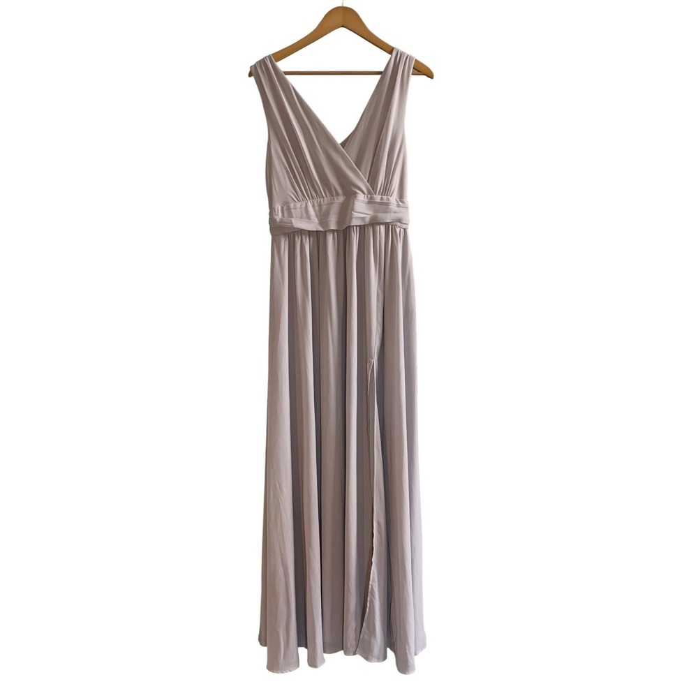 Lulus Heavenly Hues Light Grey Chiffon Maxi Dress V-Neck Formal‎ Gown Large